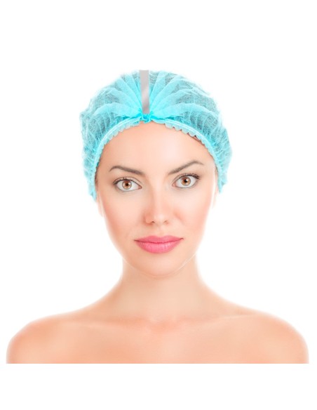 Gorro Recogepelo en TNT de Polipropileno plegado en acordeón detectable azul