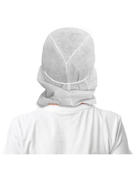 Gorro Integral con mascarilla IIR en TNT de Polipropileno. Foto trasera.