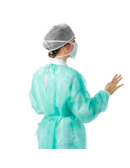 Bata en TNT de Polipropileno cierre dorsal con cintas color verde