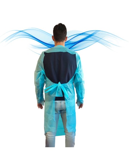 Bata CPE Azul con dedo pulgar trasera