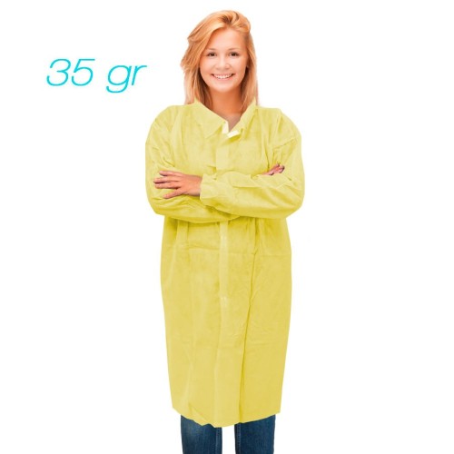 Bata en TNT de Polipropileno cierre frontal con velcro color amarillo