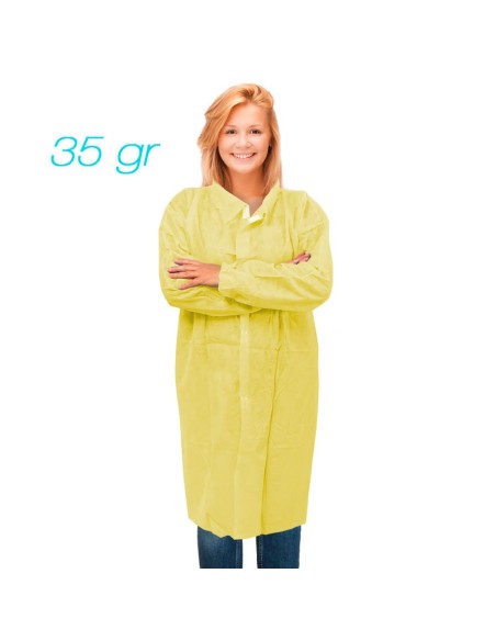 Bata en TNT de Polipropileno cierre frontal con velcro color amarillo
