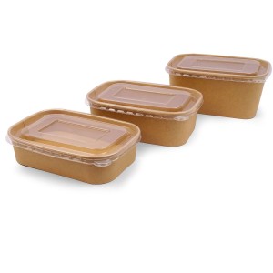 Rectangular cardboard salad bowl with polyethylene lid