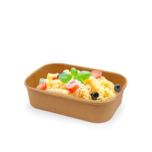 Rectangular cardboard salad bowl with polyethylene lid